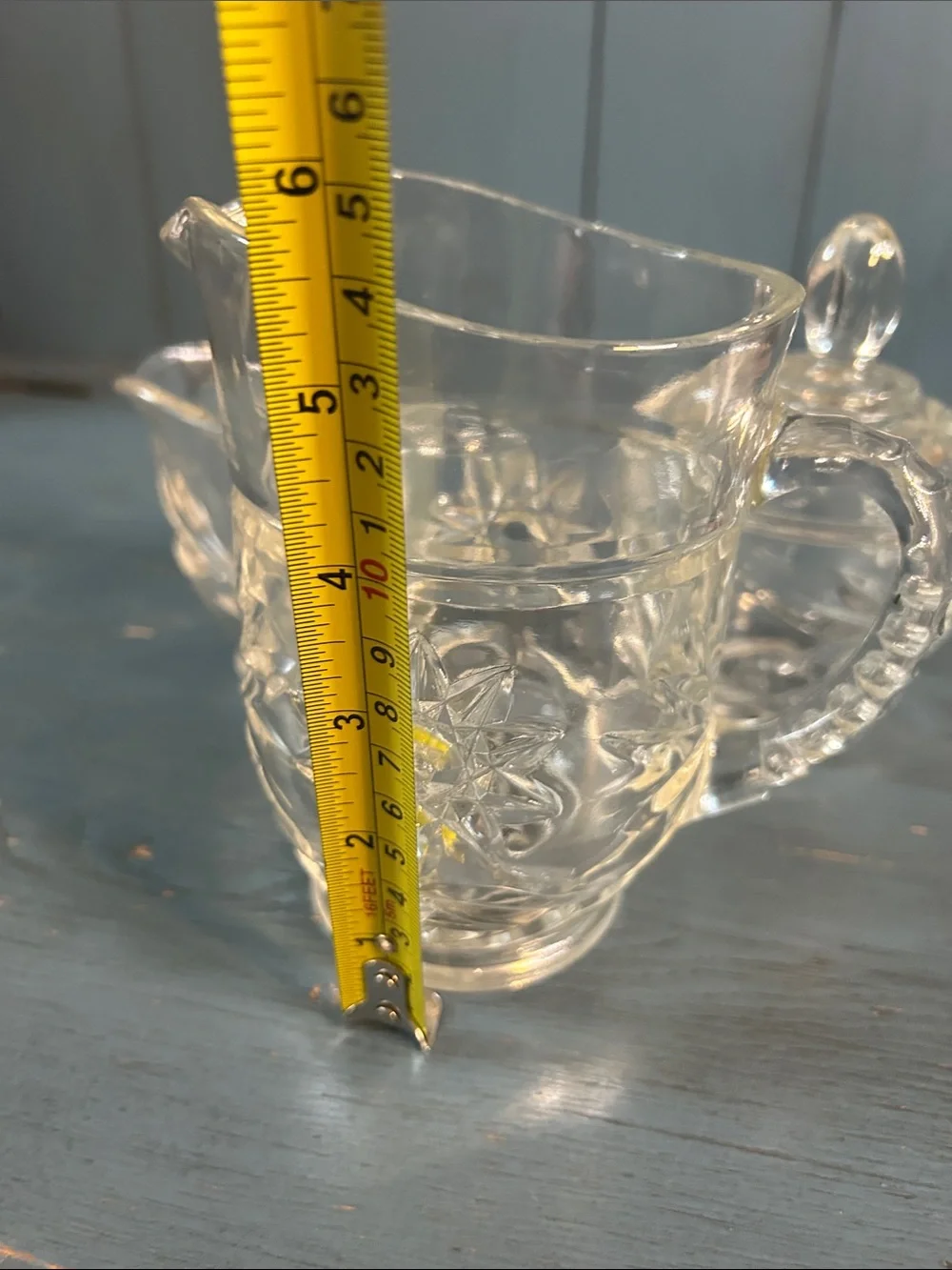 Clear Pressed Glass Pitcher, Sugar Bowl and Creamer Set - Elegant Cut Pattern